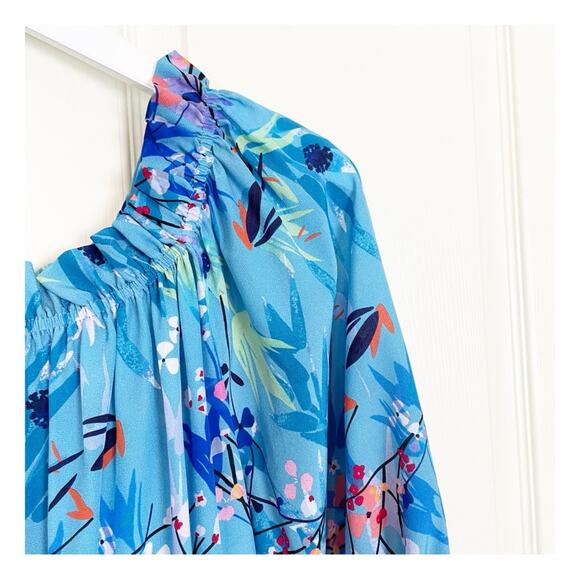 Saloni Grace Floral Blue Bell Off Shoulder Silk Dress Sz 10 - Picture 5 of 11